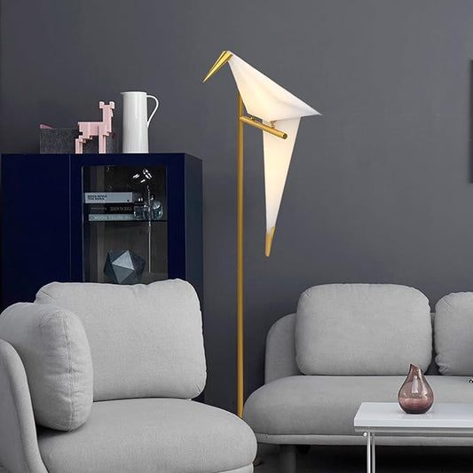 63" Bird Floor Lamp, Modern Gold Origami Bird Lamp Swinging Crane Pendant Light for Bedroom Dining Living Room