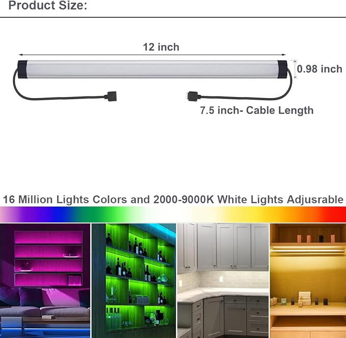 Under Cabinet LED Lighting, Dimmable Under Counter Lights, WiFi Smart Controlled,RGB,12 Inch, Multicolor Linkable Lamps with Remote Control, Compatible with Alexa Google Home (3 Pack)