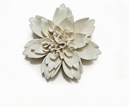 CEUYGT Ceramic Flowers 3D Wall Art Decor Handmade 3D Wall Art Hanging Sculpture for Living Room Bedroom White Peony 3.54"