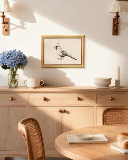 Bzstyleart Vintage Wall Art Decor, Framed Bird Wall Decor Painting for Living Room, Sketch Yili State Bird Animal Canvas Prints Home Decor Aesthetic for Bedroom Bathroom, 12L x 16W