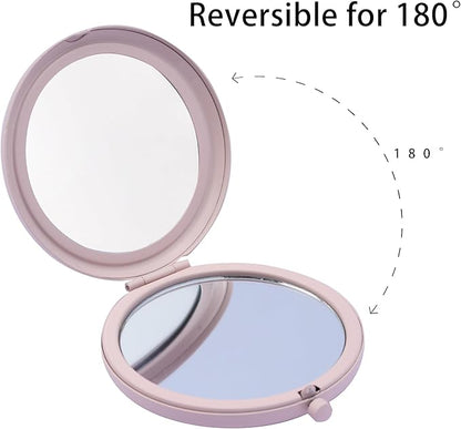 Compact Mirror for Purse, Metal Round Shell, Double-Sided 1X/2X Magnifying, Portable Travel Small Makeup Mirror, Mini Pocket Mirror, Light Salmon,4 Packs