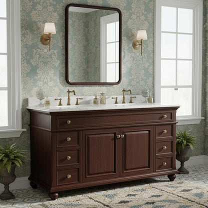 Bathroom Mirror for Wall,Wood Rectangle 30 x 40 inch Hanging Vatiny Tempered Dark Walnut Mirrors with Rounded Corner for Living Room,Bedroom,Entryway