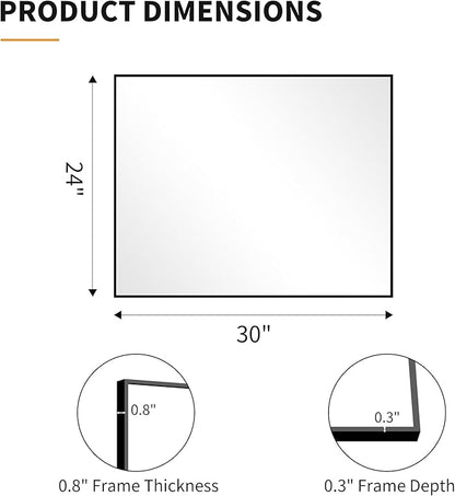 KOCUUY Black Mirror, 24x30 Inch Rectangle Bathroom Mirror for Over Sink, HD Tempered Glass, Anti-Rust Frame, Modern Design for Bathroom, Bedroom, Living Room, Entryway, Hang Horizontal/Vertical