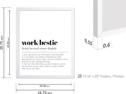 Poster Master Typography Poster - Dictionary Print - Work Bestie Definition, Special Person Who Makes Work Bearable - Gift for Colleague, Friend - Wall Decor for Home, Office, 16x20 White Framed