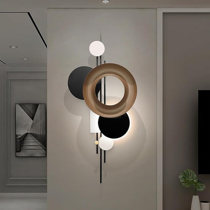 HEBOIX Large 3D Wall Art with Led Lights Luminescence，Metal Wall Art Decor，Modern Metal Wall Arts for Living Room/Dining Room/Corridor/Entrance Wall(17''Lx41''W-Light)