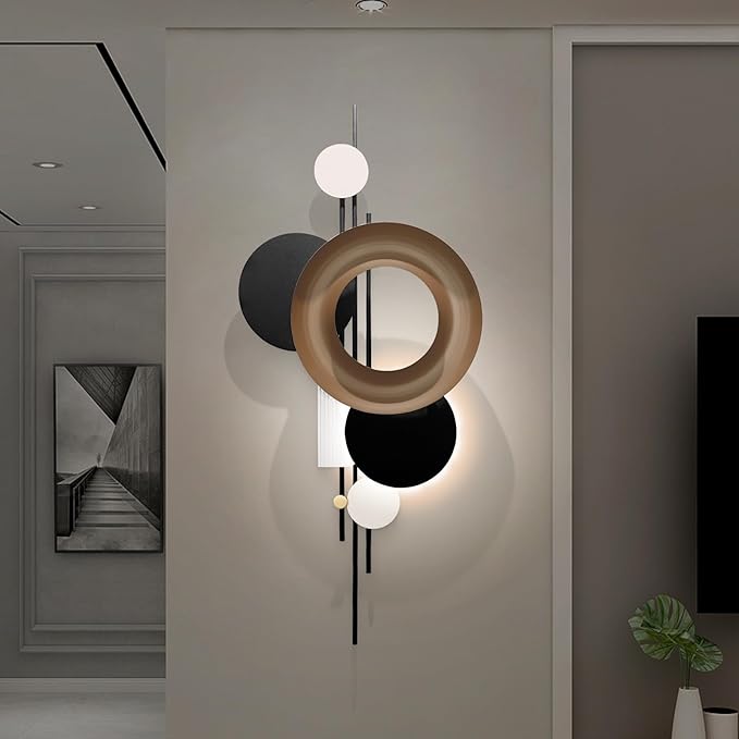 HEBOIX Black 3D Wall Art Decor with Led Lights，Voice-Activated Luminescence Abstract Modern Metal Walls Decor，Minimalist Large Walls' Art for Corridor/Entrance Wall(22''Lx46''W-Light)