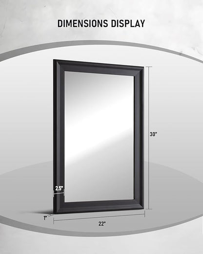 CULER Black Wood Wall Mirror for Bathroom,Rectangle 20 x 30 inch Hanging Vanity Mirrors with Wooden Frame for Living Room,Bedroom,Entryway