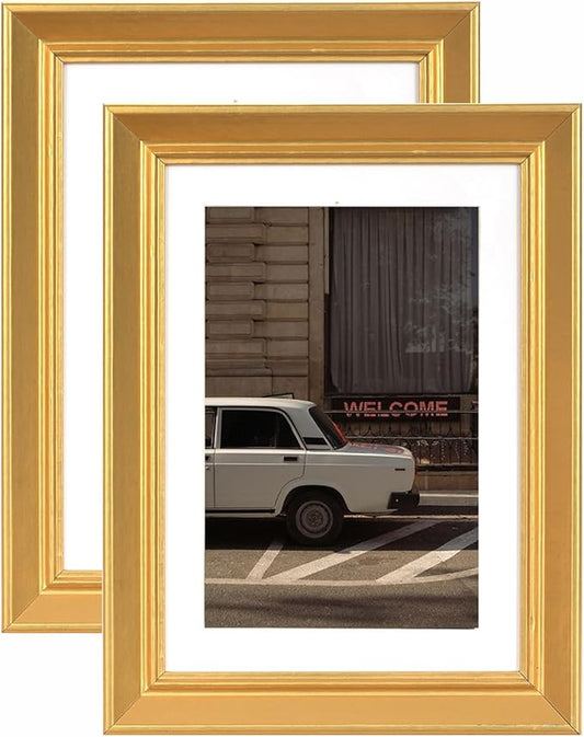 5x7 Picture Frame Gold 2 Pack, Display 5x7 without Mat or 4x6 with Mat, Wall Gallery Photo Frames