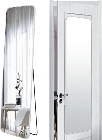 SCWF-GZ 57x16 Door Hanging Full Length Mirror, Floor Stand (Height 5.7ft just Body in1.3ft) Wall Mounted Metal Frame Rectangle Dressing Mirrors for Bedroom Bathroom Room 57 inch Silver