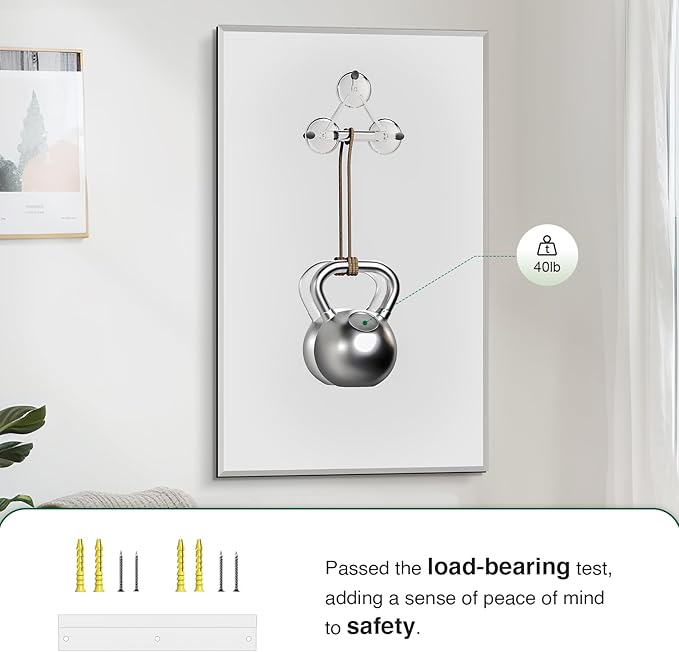 Frameless Beveled Large Bathroom Wall Mirror, 55"x36" Bathroom Wall Mirror for Over Sink, Large Vantiy Mirrors for Living Room, Entryway, Bedroom, Hangs Horizontally or Vertically