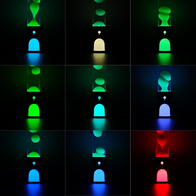 Lighthouse Liquid Motion Lamp, Decorative Night Light with Yellow Wax, 13-Color Changing, Safe Flameless Mood Lighting for Gift and Home Decor- White Base