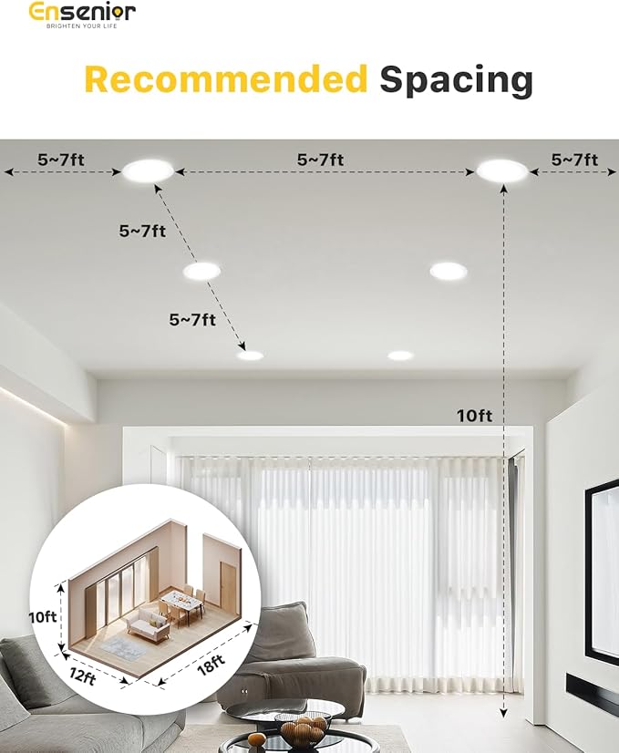 Ensenior 4 Pack 6 Inch LED Recessed Light, Dimmable, 2700K-6000K 6CCT, 1200LM High Brightness, 12W 120V, 3 Pin, ERL-12X-ETL, Damp Rated, Ultra-Thin Canless Wafer Ceiling Light - ETL & FCC & IC