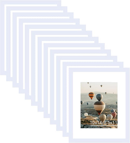 10x14 Picture Frame Set of 12 for 30 x 40 cm Diamond Art Painting, Display 8.5x11 with Mat or 10x14 without Mat, Wood 10 by 14 Wall Gallery Poster Photo Frames Bulk with 8.5x11 Mat,12 Pack, White