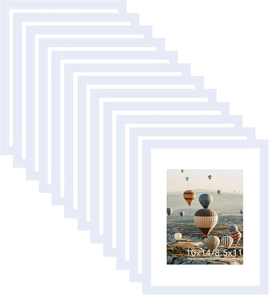 10x14 Picture Frame Set of 12 for 30 x 40 cm Diamond Art Painting, Display 8.5x11 with Mat or 10x14 without Mat, Wood 10 by 14 Wall Gallery Poster Photo Frames Bulk with 8.5x11 Mat,12 Pack, White