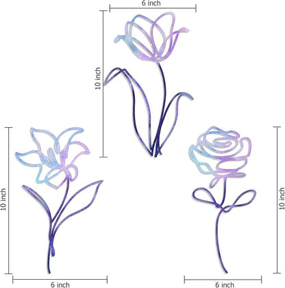 Oubasa 3 Pieces Metal Flowers Wall Arts Decor, Rustic Farmhouse Metal Wall Art Purple Minimalist Floral Decor for Bathroom Kitchen Bedroom Living Room, 6x10 Inches - Housewarming Gifts
