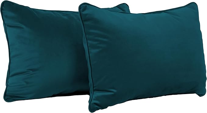FDP 16" x 24" Velvet Rectangle Lumbar Pillow Set with Piping Decorative Throw Pillow for Home Dcor in Living Room, Bedroom or Lounge (2-Pack) - Peacock, 15160-345