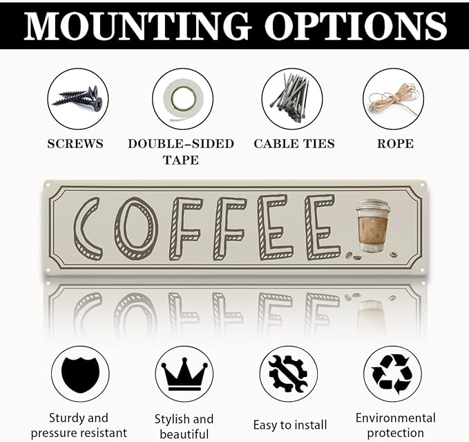 Vintage Coffee Sign Decor, Retro Metal Tin Sign, Home Kitchen Wall Decor, Farmhouse Decorations for Cafe, Coffee Station Decors Decorative Metal Wall Signs 15.8x4 Inches