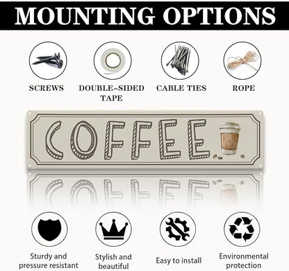 Vintage Coffee Sign Decor, Retro Metal Tin Sign, Home Kitchen Wall Decor, Farmhouse Decorations for Cafe, Coffee Station Decors Decorative Metal Wall Signs 15.8x4 Inches