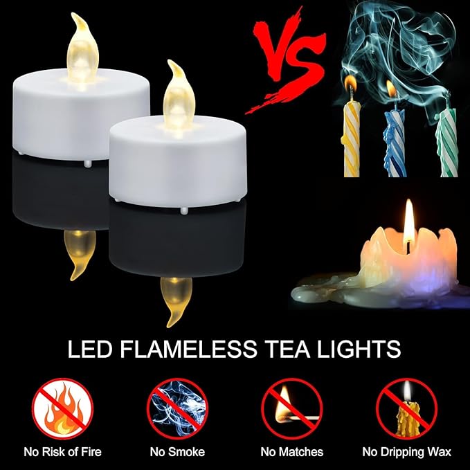 Nancia LED Tea Lights Candles- 24PACK Flameless Candles Realistic and Bright Flickering Long Lasting 200Hours for Holiday Celebration,Home Decoration Warm White