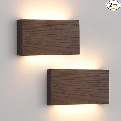 Wood Wall Sconce Indoor Wall Lights Hardwired 2 Pack Up and Down，wall Lights for Living Room，sconces wall Lighting，Bedroom Lights for wall，led wall Sconce，Bed Side Lamps，wall Lights for Bedroom