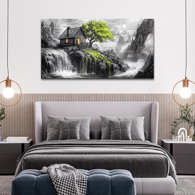ERQINHUA Large Canvas Wall Art For Living Room Large Wall Decor For Bedroom Office Black And White Wall Painting Decor Green Tree Landscape Picture Artwork Modern Home Decor Ready To Hang 30"X60"
