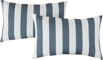 Set of 2 Outdoor Throw Pillows 19 x 12 Inch – Reversible Rectangle Patio Accent Pillows – Weather-Resistant Polyester Fabric – Eco-Friendly Recycled Polyfiber Fill – Canopy Stripe Gray