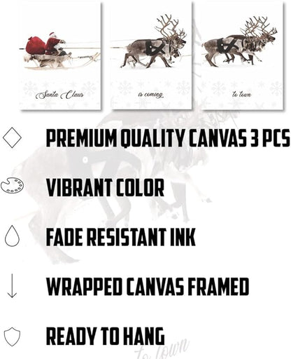 Christmas Wall Art Framed Prints 12x16 Santa Claus Reindeer Sleigh Decoration Aesthetic Ready to Hang Decor Large Xmas Posters Canvas Room Decor Artwork Living Room Set Of 3