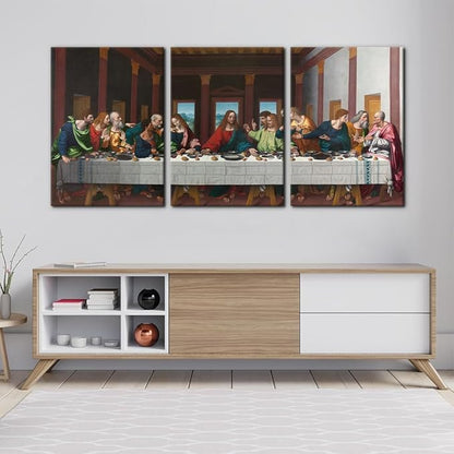 The Last Supper Painting Prints on Canvas Last Supper Wall Art Decor for Living Room Modern 3 Panels Jesus Pictures Posters Giclee Gallery Wrap Artwork Stretched Framed Ready to Hang - 20"x28"x3