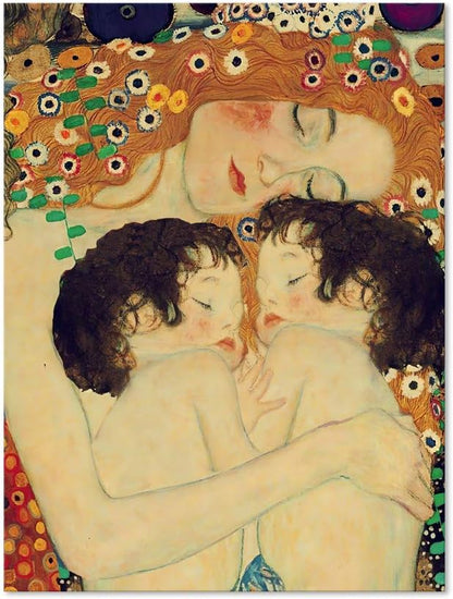Mother Love Twin Baby Canvas Paintings Wall Art Decor for Living Room Gustav Klimt Nordic Style Posters Printing Pop Art Pictures Stretched and Framed Ready to Hang Home Decoration(24''W x 36''H)