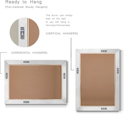 Renditions Gallery Rectangular Silver Wood Framed Body Mirror Verticle Or Horizontal Farmhouse Wall Mounted Vanity Mirror for Living Room Bedroom Home Decor - 41"x29" LT07