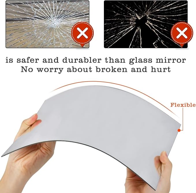 10Pcs Acrylic Mirror Tiles for Wall Decor, 4'' x 6'' x 0.07'' Rectangular Wall Mirror Sheet with Adhesive Stickers for Bathroom, Bedroom, Living Room, Home, Tables Centerpieces Decor