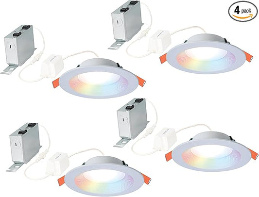 HALO 6 inch Smart Wi-Fi Recessed Canless LED Downlight 4-Pack, Connected by WiZ Pro with SpaceSense Motion Detection, Tunable White, 16M+ Colors WiZ App Control, Wet Rated, Dimmable - RLWZC612-4PK