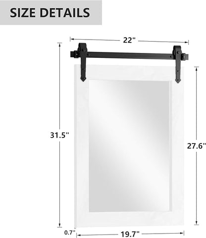 Farmhouse Bathroom Mirror for Over Sink 22”x32” Wood Frame Rustic Barn Door Bathroom Vanity Mirror, Wall Mirror for Bathroom, Living Room, Bedroom, Entryway (Bright White)