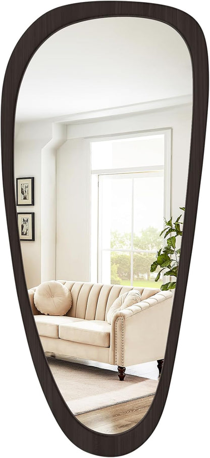 WallBeyond Asymmetrical Irregular Wall Mirror, Decorative for Bedroom Living Room Entryway Hall, Wood Frame for Mid Century Modern Decor 48" H x 22" W, Dark Brown
