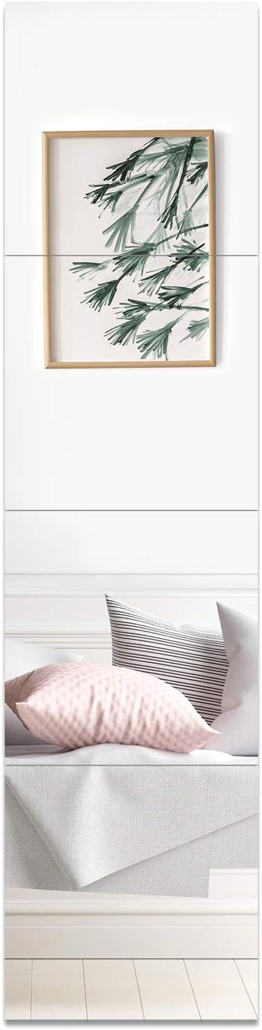 EVENLIVE Full Length Mirror Tiles, 14 Inch x 4 Pieces, Frameless Wall Mirror, Self Adhesive Body Mirror for Gym, Door, Bedroom
