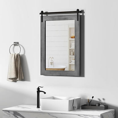 COGOOD Bathroom Mirrors for Over Sink - 22 x 30 Farmhouse Barn Door Wall Mirror for Bathroom, Living Room, Entryway Wall Decor Grey