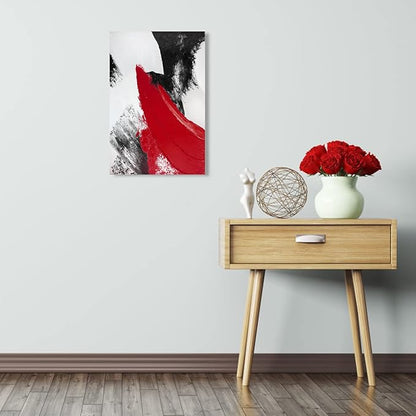 YPY Red Abstract Canvas Wall Art: Modern Minimalist Black and White Picture Painting Print Poster for Living Room Bedroom Bathroom Office Home Wall Decor 10x15
