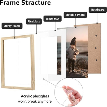 KINLINK 12x16 Picture Frame Wood Grain, 16x12 Photo Frames with Plexiglass for 11x14 Picture with Mat or 12x16 Without Mat, Perfect for Art Wall Gallery and Tabletop Display 12 x 16 frame Set of 6