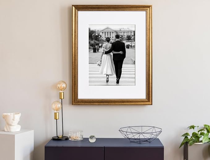 Yaetm 16x20 Gold Picture Frame Matted to 11x14 Set of 4, 1.4" Wide Molding & Rustic Golden 16x20 Frame for Wall Gallery, Home and Office, Wall Mount, 4 Pack