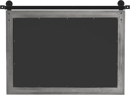 COGOOD Farmhouse Barn Door Mirror - 25" x 18" Rustic Wood Framed Decrative Mirror for Bathroom, Living Room, Entryway Wall Decor (Grey)