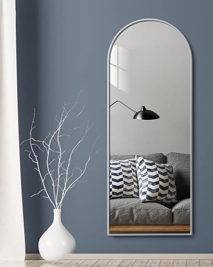 Dewfig Arched White Full Length Mirror, 64"X21" Large Floor Mirror, Full Body Mirrors for Leaning or Hanging, Standing Mirrors for Bedroom, Living Room,Dressing Room, Aluminum Alloy Frame, White