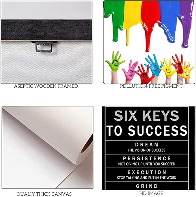 Six Keys to Success Motivational Framed Office Art Execution Grind Hustle Verbs Artwork Inspirational Gift for Men Easy to Hang-18 inch x 24 inch