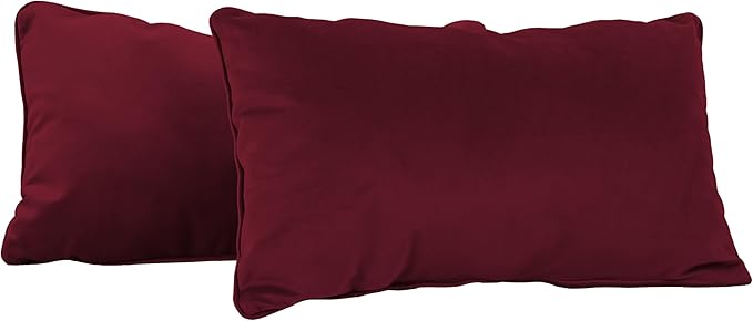 FDP 12" x 20" Velvet Rectangle Lumbar Pillow Set with Piping; Decorative Throw Pillow for Home Décor in Living Room, Bedroom or Lounge (2-Pack) - Bordeaux, 15159-349