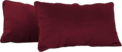 FDP 12" x 20" Velvet Rectangle Lumbar Pillow Set with Piping; Decorative Throw Pillow for Home Décor in Living Room, Bedroom or Lounge (2-Pack) - Bordeaux, 15159-349