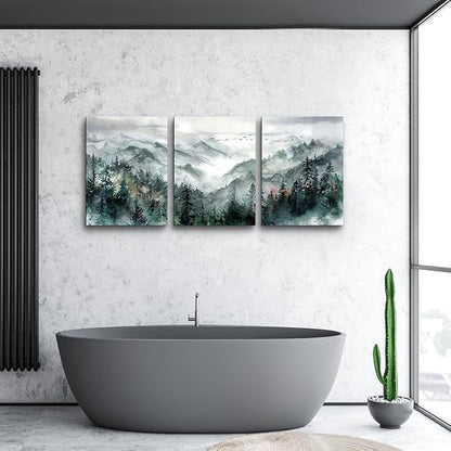 TTHYUEWS Wall Art for Bedroom Wall Decor for Living Room Office Decor Mountain Forest Landscape Wall Pictures Watercolour Paintings Artwork 3 Piece Canvas Art Prints Ready To Hang Home Decoration