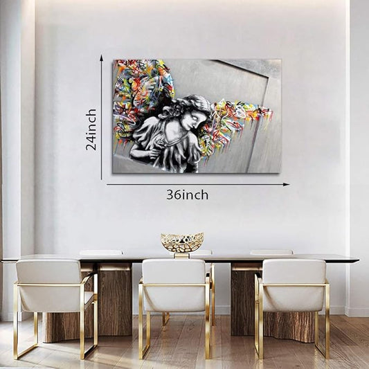 Yatsen Bridge Banksy Street Graffiti Wall Art, Angel Wings Canvas Picture Art Print Painting Modern Framed Artwork Gallery-Wrapped Ready to Hang - 36x24 inch