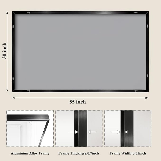 Koonmi Black Mirrors for Wall, 30x55 Inch Bathroom Mirror, Rectangular Wall Mirror for Living Room Bedroom Bathroom, Hangs Horizontally or Vertically