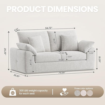 75.6" Modern Loveseat Sofa for Living Room, Cloud Boneless Couches with 4 Pillows, Mid Century Loveseat couches for Small Place, No Assembly Required, Beige