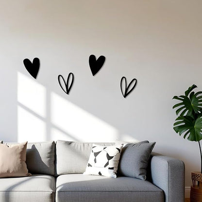 Vineland Metal Heart Wall Art Decor, Black Minimalist Wall Sculptures for Living Room Bedroom Bathroom Kitchen Decorations, Housewarming Valentine's Day Gifts, 5.9x7.8 Inches, Set of 2