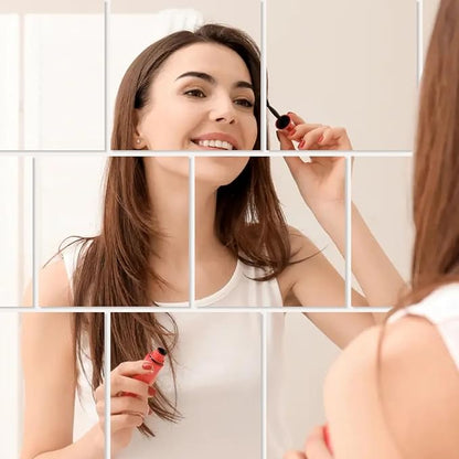 Abyssaly Mirror Stickers for Walls 10 Packs Self Adhesive Stick on Mirrors Tiles Small Peel and Stick Mirror Tiles 2mm Unbreakable Wall Mirrors Decorative Sheets for Kitchen 7.8''x7.8''